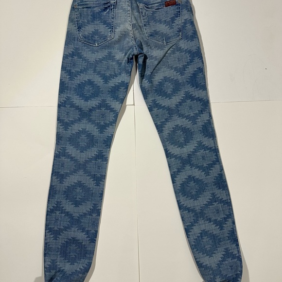 7 For All Mankind The Skinny Jeans Women's Abstract Blue Mid Rise Denim, Size 25 - Picture 7 of 11